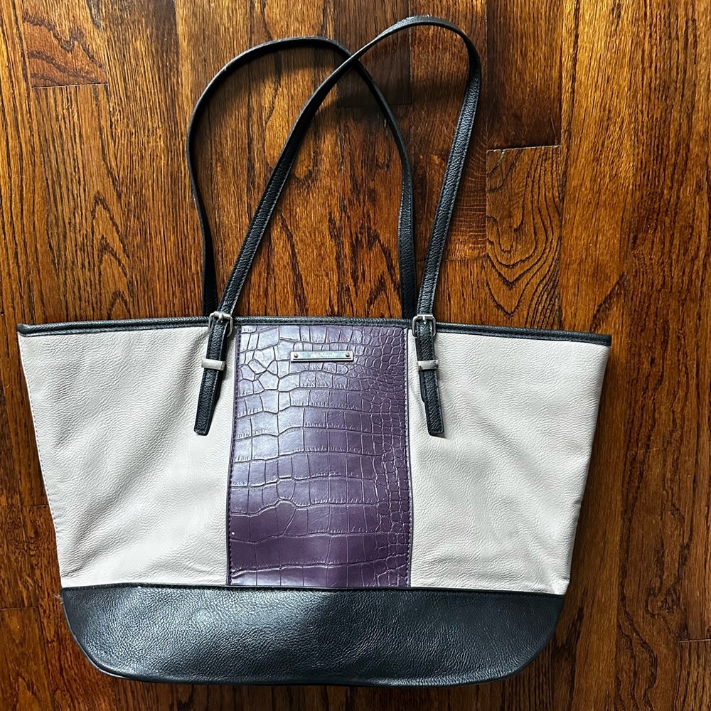 Nine West Taupe Purple Snake Print Shoulder Tote Bag